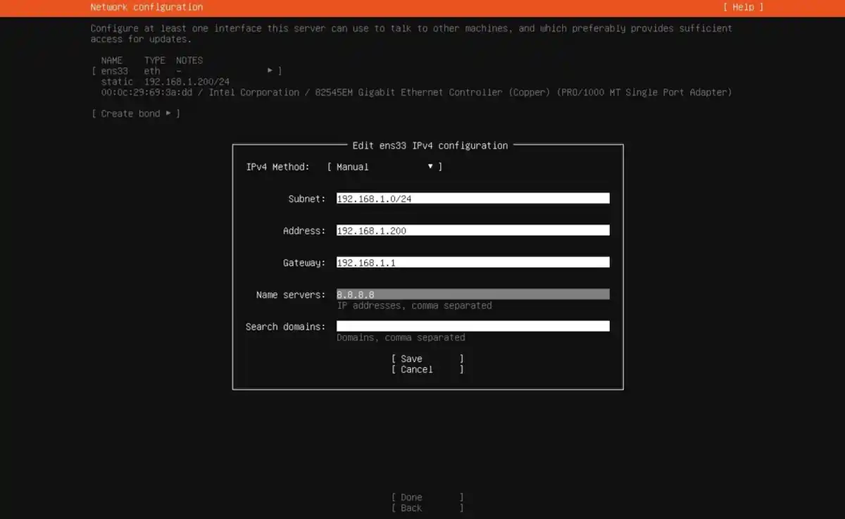 Sistem Kuşu Ubuntu Server kurulum rehberi; IPv4 yapılandırma ekranında manuel (static) IP, Subnet, Gateway ve DNS ayarlarının yapılması.